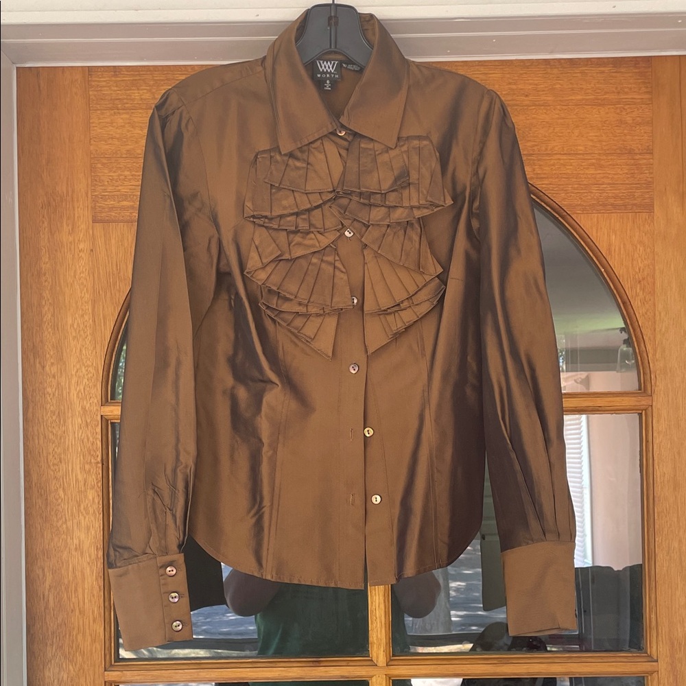 Worth Bronze Ruffle Shirt sz 6
